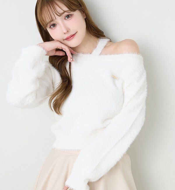  「プレート付きフェザーニット」|ニット・セーター|オフホワイト