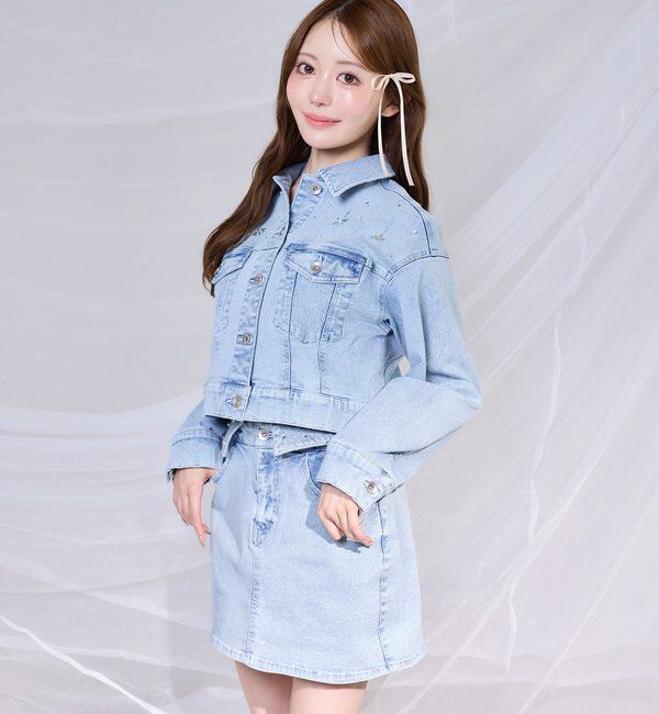  「ビジューデニムジャケット」|ダウン|