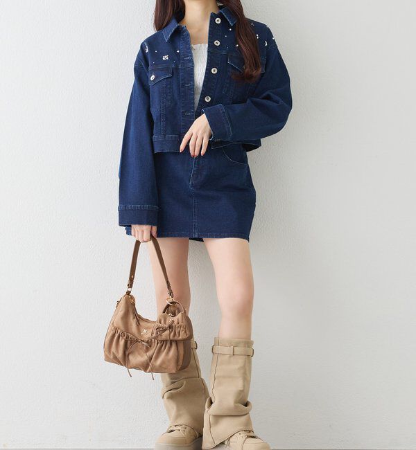  「ビジューデニムジャケット」|ダウン|