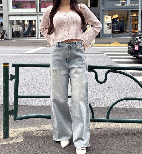  「【SSサイズあり/ウエスト調整可能】ビジュー付きワイドデニム」|その他|