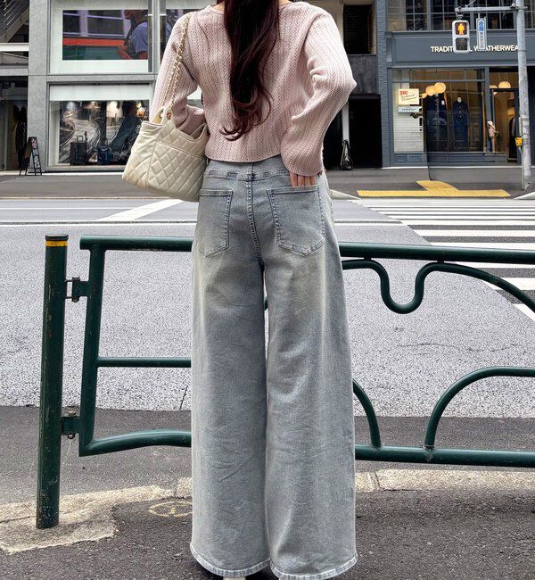  「【SSサイズあり/ウエスト調整可能】ビジュー付きワイドデニム」|その他|