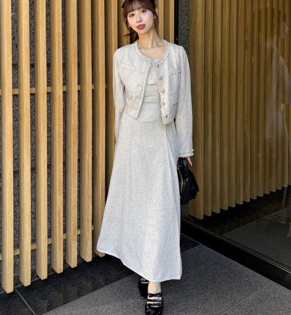  「【miyabi企画】パール釦ツイードノーカラージャケット」|テーラードジャケット|