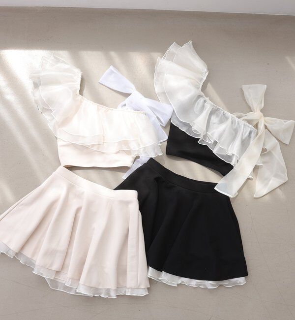  「swimwear/肩リボンワンショル+フレアミニスカート(3点セット)」|その他|