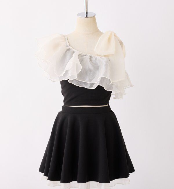  「swimwear/肩リボンワンショル+フレアミニスカート(3点セット)」|その他|