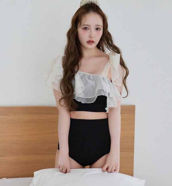  「swimwear/肩リボンワンショル+フレアミニスカート(3点セット)」|その他|