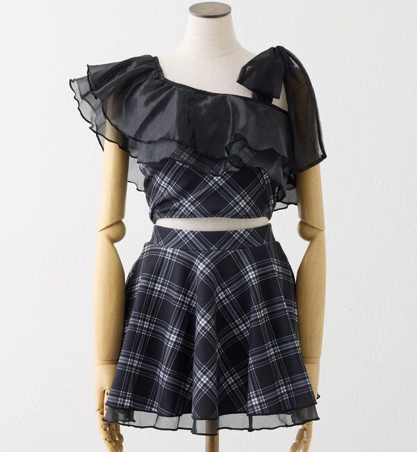  「swimwear/肩リボンワンショル+フレアミニスカート(3点セット)」|その他|チェック