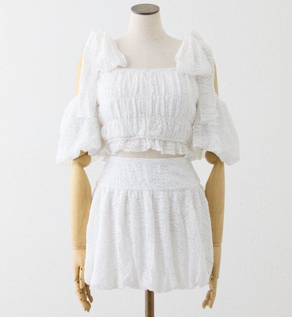  「swimwear/シャーリングオフショル+バルーンミニスカート（3点セット)」|その他|