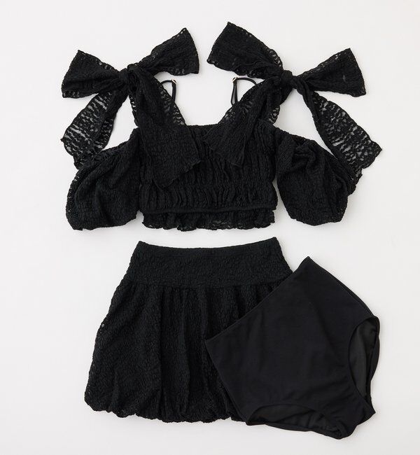  「swimwear/シャーリングオフショル+バルーンミニスカート（3点セット)」|その他|