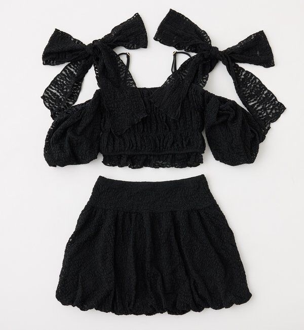  「swimwear/シャーリングオフショル+バルーンミニスカート（3点セット)」|その他|