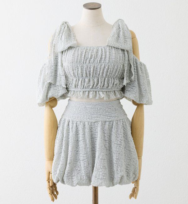  「swimwear/シャーリングオフショル+バルーンミニスカート（3点セット)」|その他|