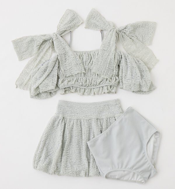  「swimwear/シャーリングオフショル+バルーンミニスカート（3点セット)」|その他|