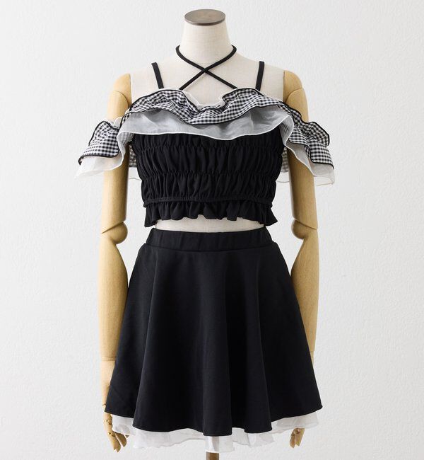  「swimwear/フリルオフショル＋フレアミニスカート(3点セット)」|その他|ブラック