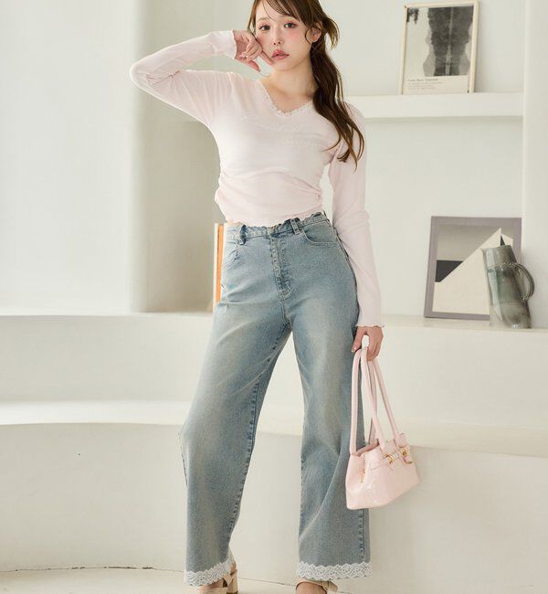  「【ウエスト調整可】レースポケットワイドデニム/SMサイズ展開あり」|その他|