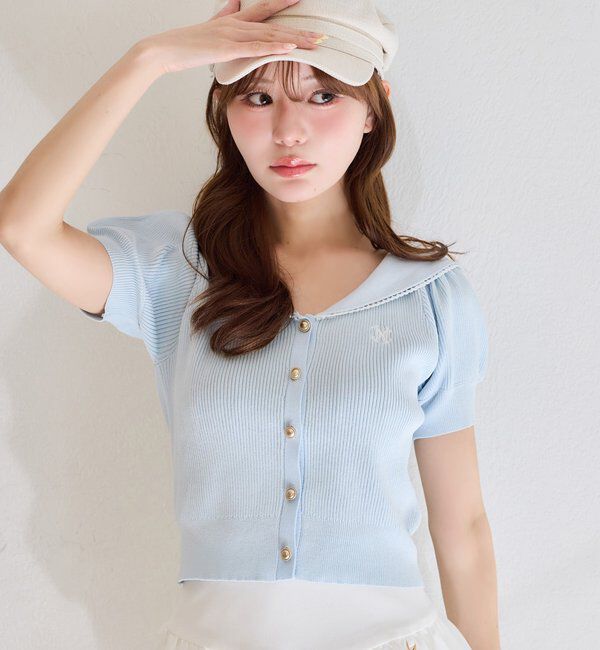  「セーラー半袖ニット」|ニット・セーター|サックスブルー