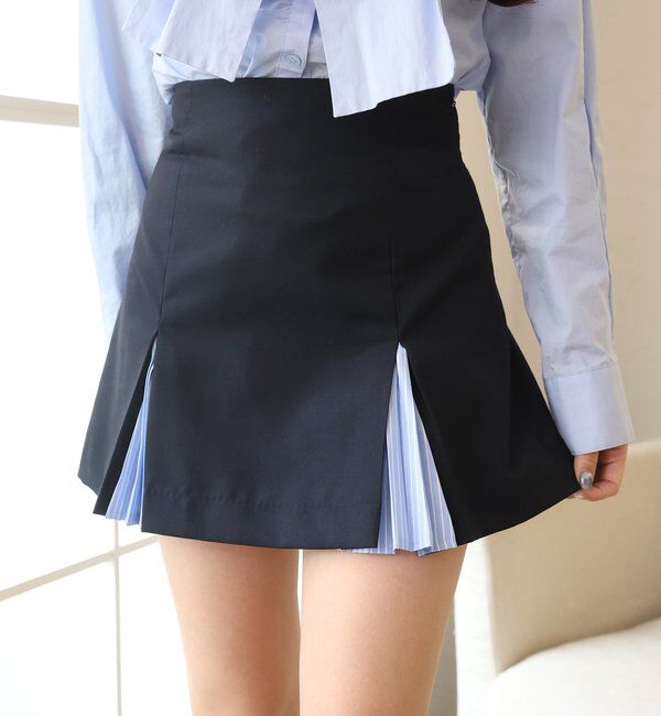  「【セットアップ可能】配色プリーツスカート/SMサイズ展開あり」|スカート|