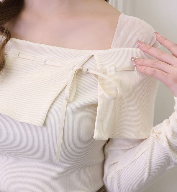  「配色リボンオフショルトップス」|プルオーバー|