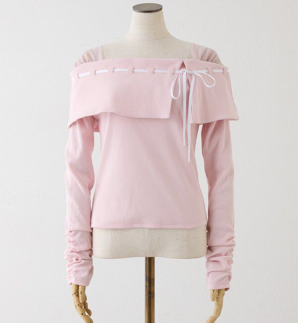  「配色リボンオフショルトップス」|プルオーバー|