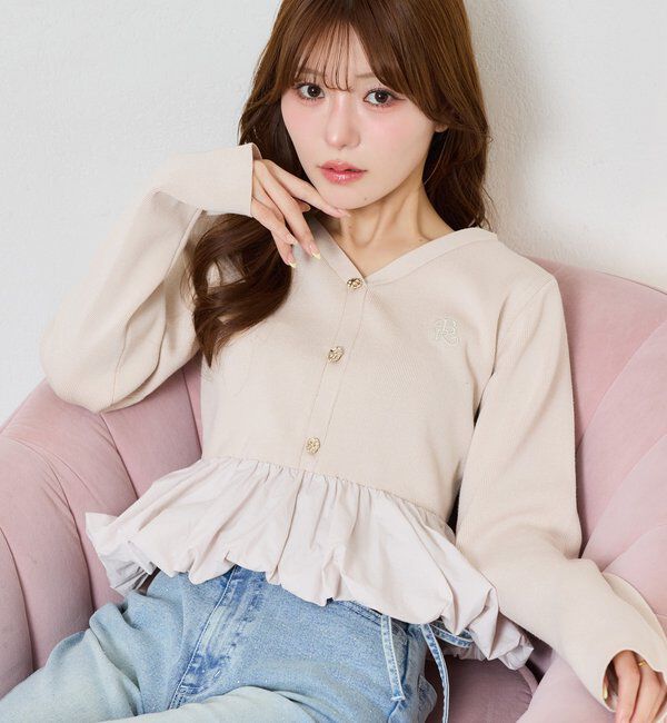  「ロゴ刺繍入りバルーントップス」|ニット・セーター|
