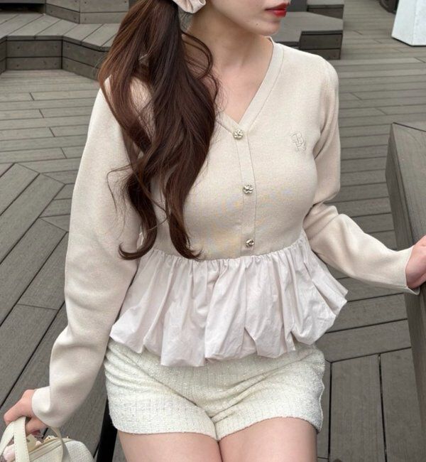  「ロゴ刺繍入りバルーントップス」|ニット・セーター|