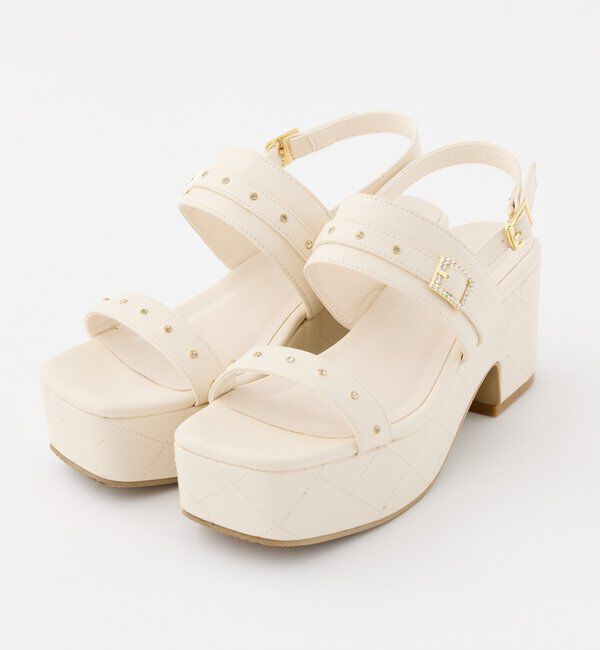  「ビジュー付キルティングソールサンダル」|その他|アイボリー