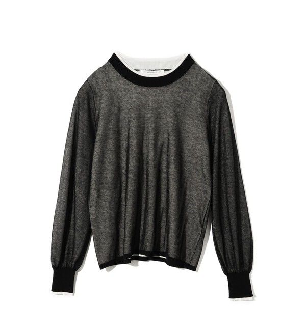 MIDIUMISOLID「MIDIUMISOLID for Ladies シアーレイヤードクルーネックプルオーバー」|Tシャツ・カットソー|黒&times;オフホワイト