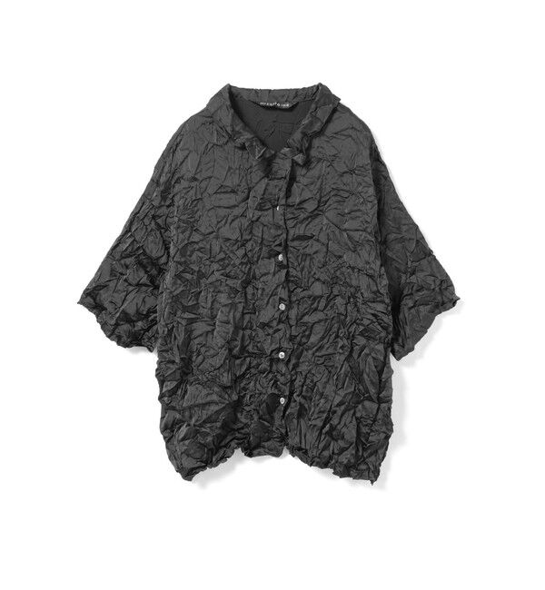 mizuiro ind「mizuiro ind ワッシャーハーフスリーブシャツ」|シャツ・ブラウス|ブラック