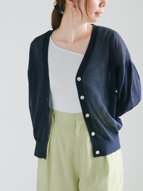 Te chichi「袖ボリュームシアーVネックカーディガン」|カーディガン|ネイビー