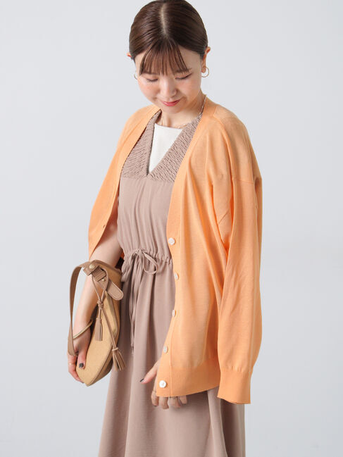 Lugnoncure「【接触冷感】無地/柄アソートVネックカーディガン」|カーディガン|オレンジ