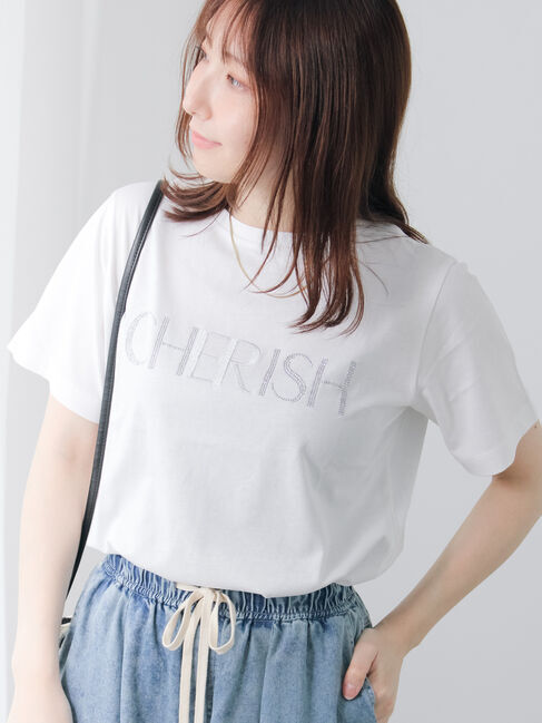 Te chichi TERRASSE「ラインストーン&times;刺繍Tシャツ」|Tシャツ・カットソー|オフホワイト