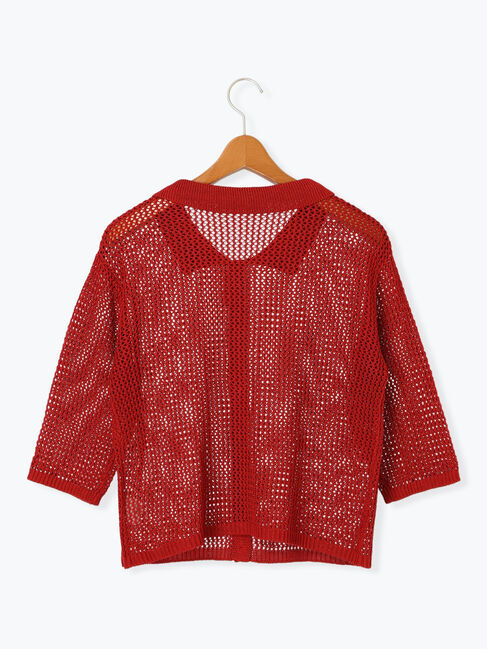 Lugnoncure「麻タッチ衿付きメッシュニットカーディガン」|カーディガン|