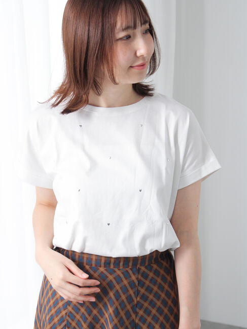 Te chichi TERRASSE「ハートモチーフホットフィットTシャツ」|Tシャツ・カットソー|オフホワイト