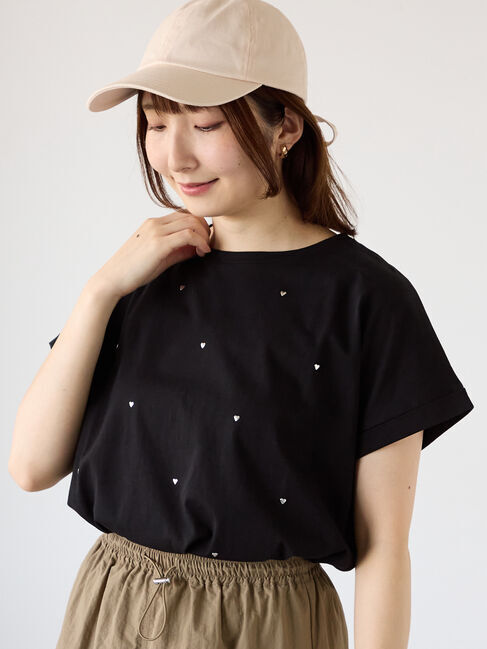 Te chichi TERRASSE「ハートモチーフホットフィットTシャツ」|Tシャツ・カットソー|ブラック