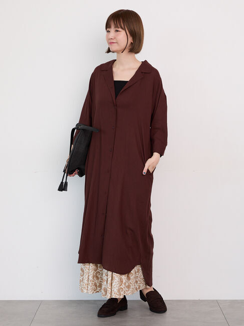 Lugnoncure「麻レーヨンシャツワンピース」|ワンピース|ブラウン