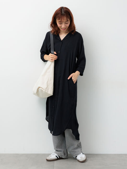 Lugnoncure「麻レーヨンシャツワンピース」|ワンピース|ブラック