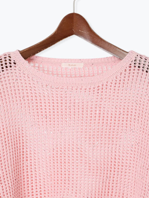 Te chichi「スパンコールメッシュハーフスリーブニット《2025Autumn catalog item》」|ニット・セーター|