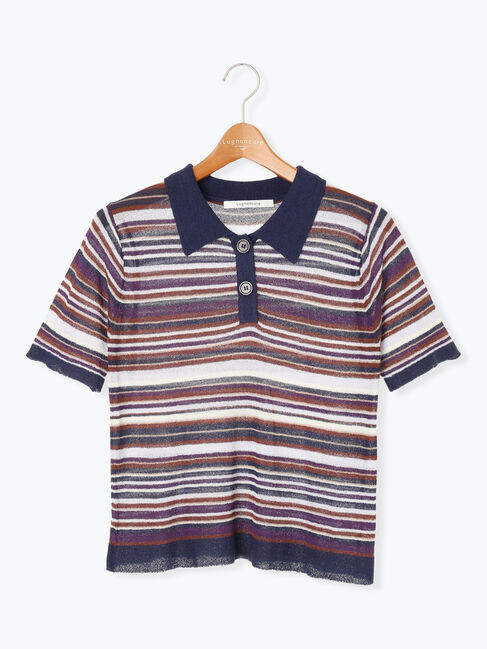 Lugnoncure「マルチボーダーポロニット《2025autumn catalog item》」|ニット・セーター|パープル