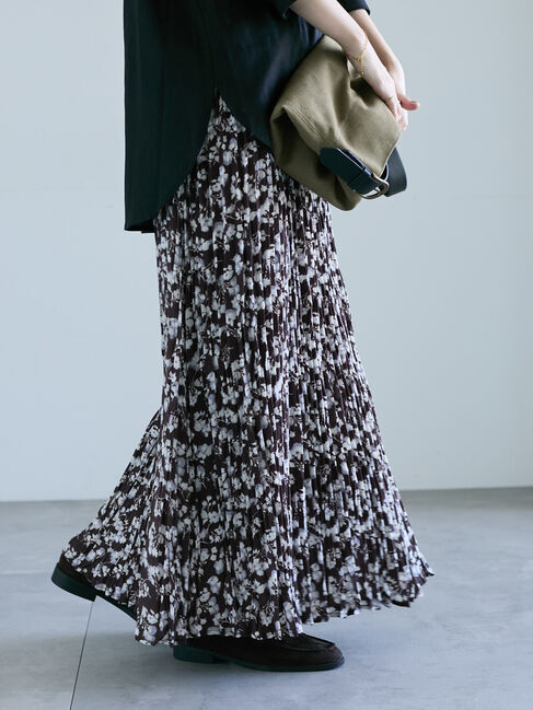 Lugnoncure「花柄クリンクルギャザースカート《2025autumn catalog item》」|スカート|ブラウン