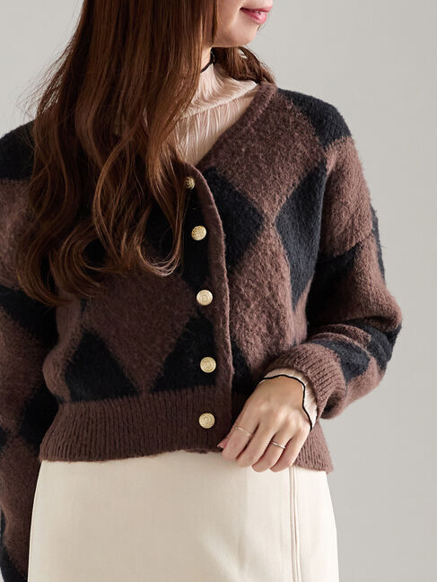 Te chichi「アーガイルジャガードVネックカーディガン」|カーディガン|ブラウン