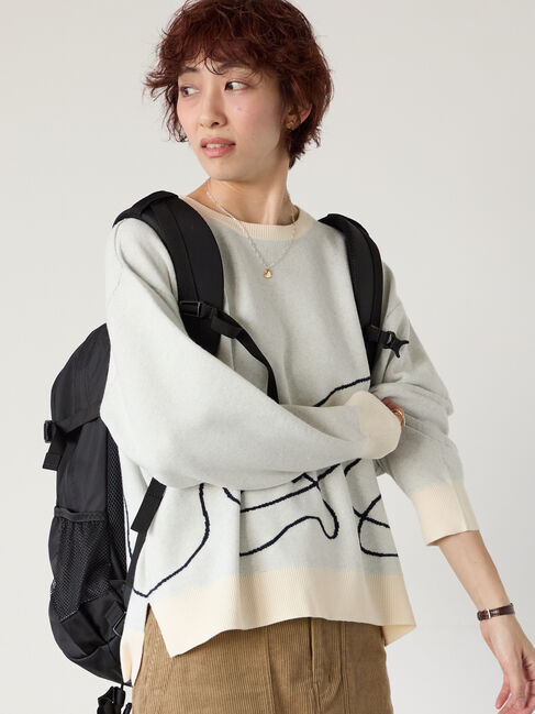 Lugnoncure「ライン入りジャカードワイドニット」|ニット・セーター|オフホワイト