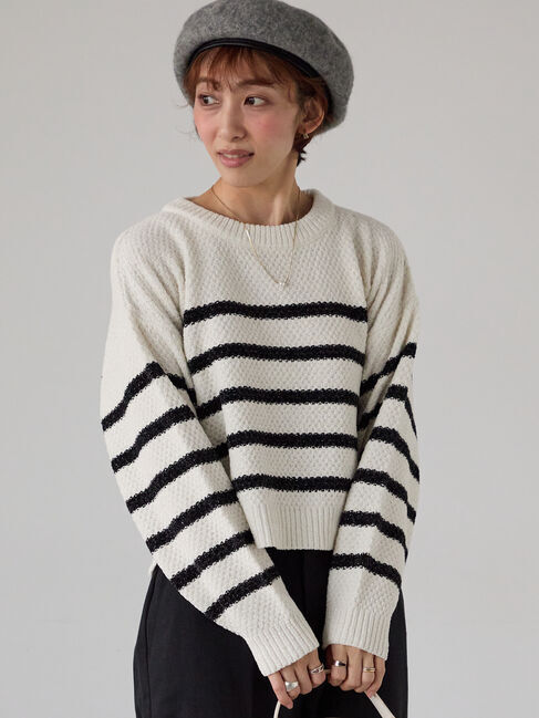 Lugnoncure「ラメ混モール鹿の子編みニット」|ニット・セーター|オフホワイト