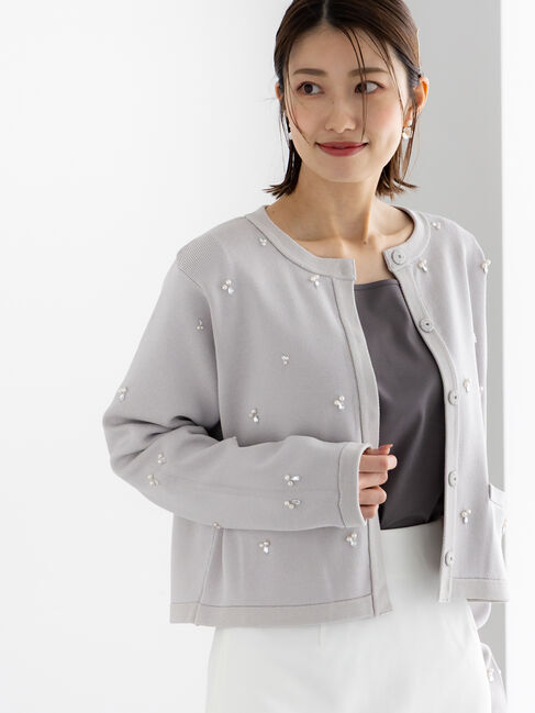 Te chichi「パールビジューニットライトジャケット《2026 spring catalog item》」|カーディガン|Ｓグレー