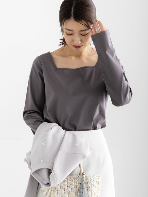 Te chichi「前後2WAYネックデザインロンT《2026 spring catalog item》」|Tシャツ・カットソー|グレー