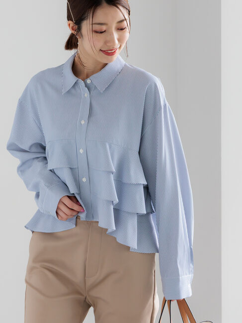 Te chichi「ティアードフリルクロップトシャツ」|シャツ・ブラウス|ネイビー