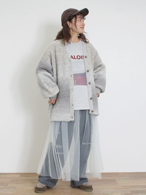 Samansa Mos2「グラデーションブークレミドル丈Vネックカーディガン」|カーディガン|