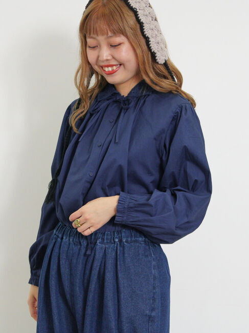 Samansa Mos2「オーバーレース襟ブラウス」|シャツ・ブラウス|ネイビー
