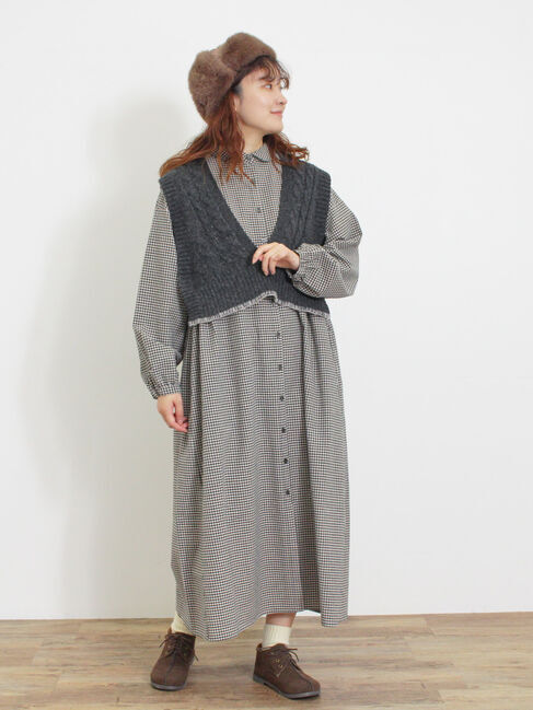 Samansa Mos2「◎ブランケットステッチケーブル編みショートベスト」|ダウンベスト・ベスト|