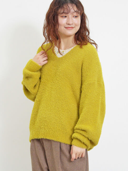 Samansa Mos2「◎シャギーキーネックニット」|ニット・セーター|イエロー