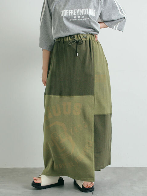 SM2「裏毛プリント配色アシメスカート」|スカート|カーキ