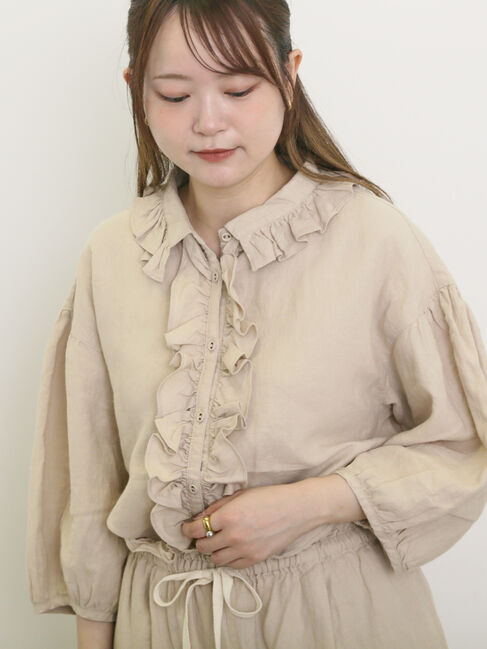Samansa Mos2「【Cross&times;Linen】フリルブラウス」|シャツ・ブラウス|ベージュ