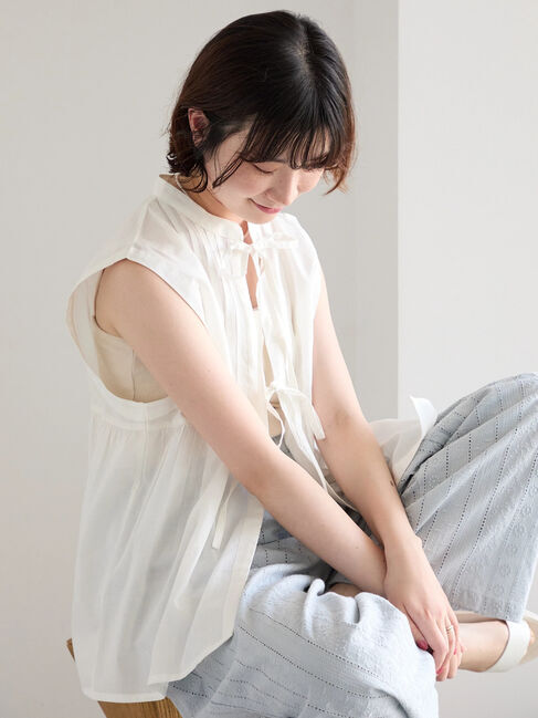 Samansa Mos2 blue「【Made in India】リボンベスト」|シャツ・ブラウス|